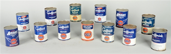 LOT OF 13: GULF MOTOR OIL QUART CANS. 