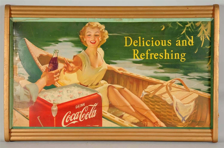 COCA-COLA “DELICIOUS AND REFRESHING” CARDBOARD ADVERTISING SIGN.