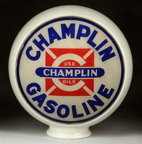 CHAMPLIN GASOLINE W/ LOGO BAND GLOBE LENSES.