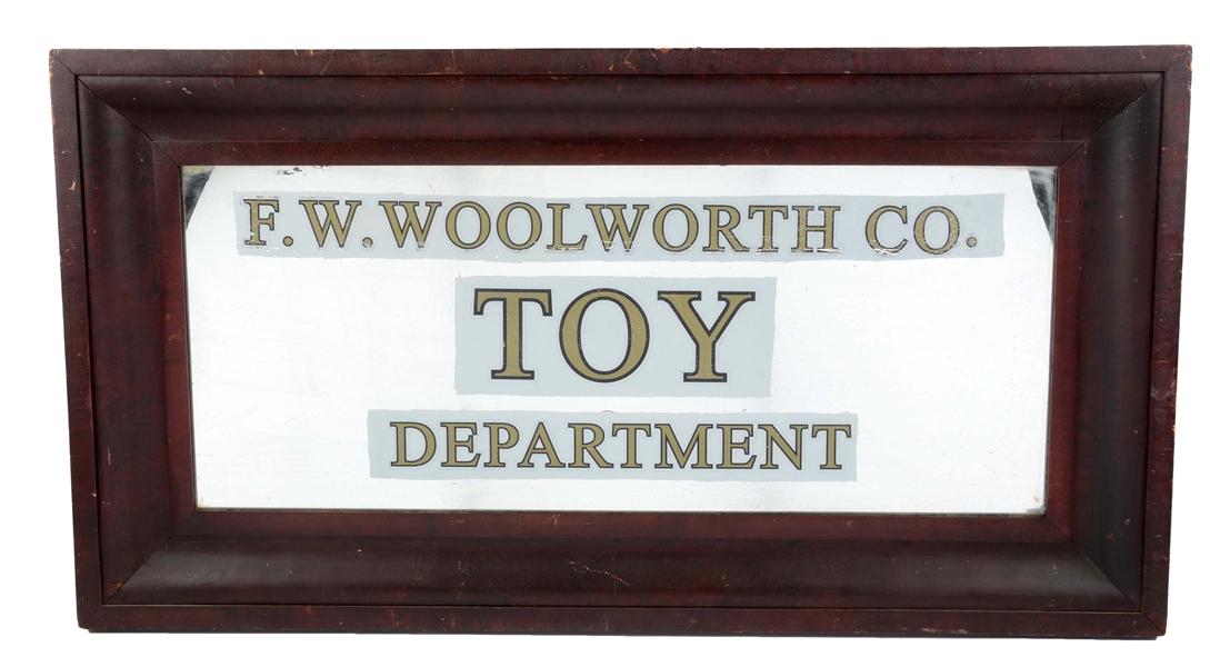 FRAMED MIRROR FW. WOOLWORTH CO. TOY SIGN. 