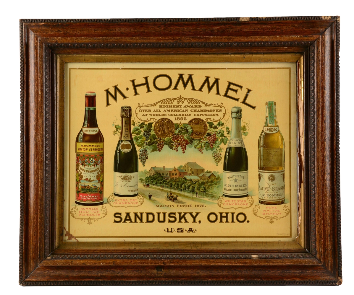 M. HOMMEL CHAMPAGNES LITHOGRAPHED ADVERTISING SIGN.