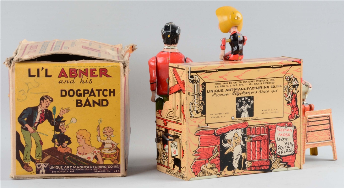 Lot Detail - UNIQUE ART TIN LITHO WIND-UP LI'L ABNER & HIS DOGPATCH BAND.