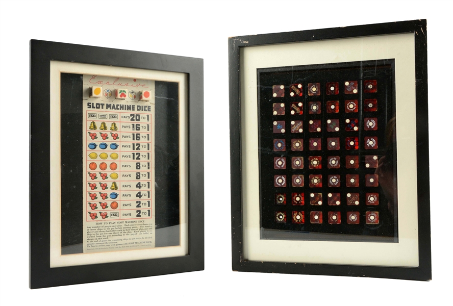 LOT OF 2: CASINO DICE AND SLOT MACHINE DICE IN FRAMES