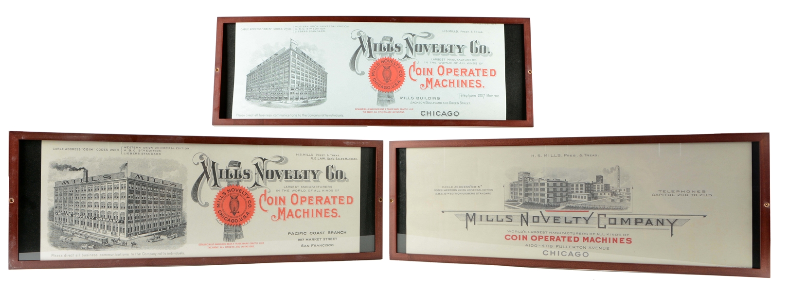 LOT OF 3: FRAMED MILLS NOVELTY PRINTS