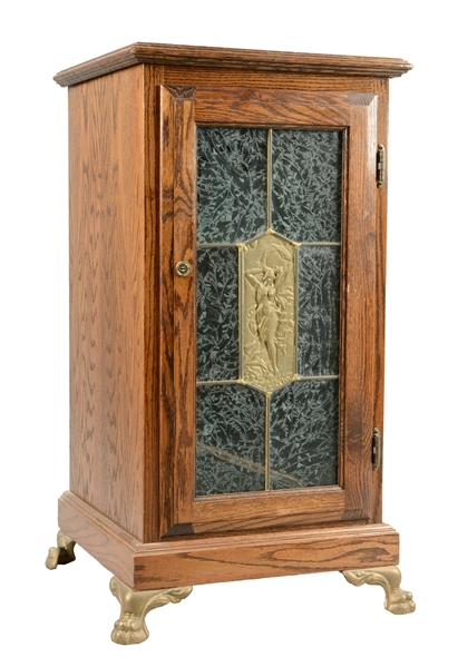 GLASS FRONT OAK SLOT MACHINE STAND