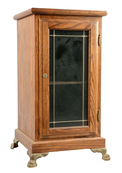 GLASS FRONT OAK SLOT MACHINE STAND