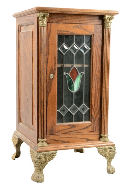 GLASS FRONT OAK SLOT MACHINE STAND