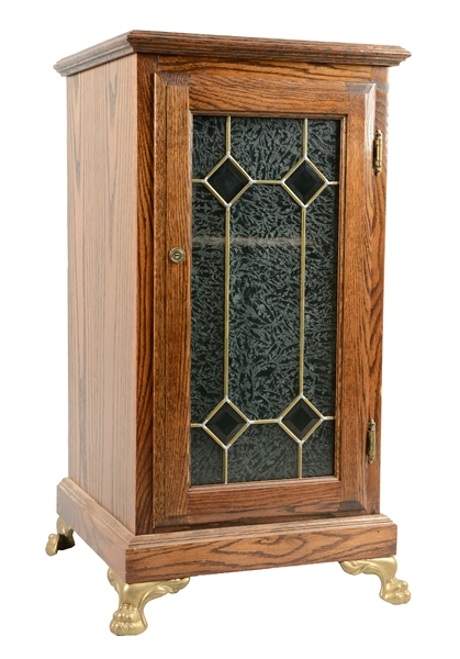 GLASS FRONT OAK SLOT MACHINE STAND