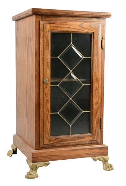 GLASS FRONT OAK SLOT MACHINE STAND