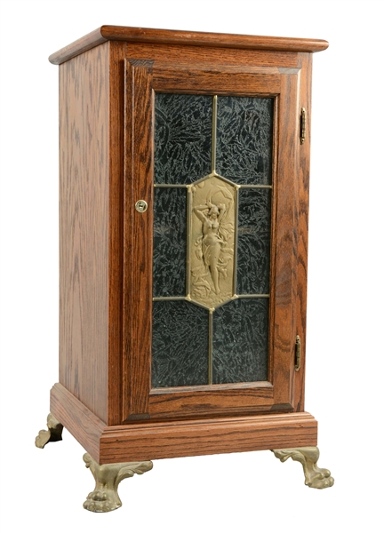 GLASS FRONT OAK SLOT MACHINE STAND