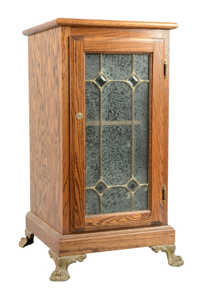 GLASS FRONT OAK SLOT MACHINE STAND