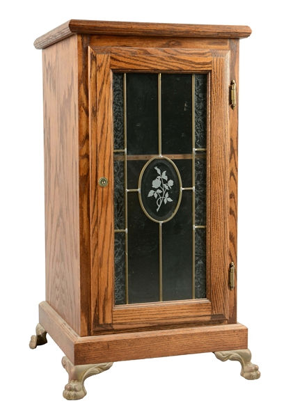 GLASS FRONT OAK SLOT MACHINE STAND