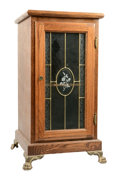 GLASS FRONT OAK SLOT MACHINE STAND