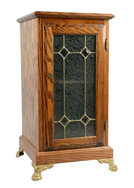 GLASS FRONT OAK SLOT MACHINE STAND