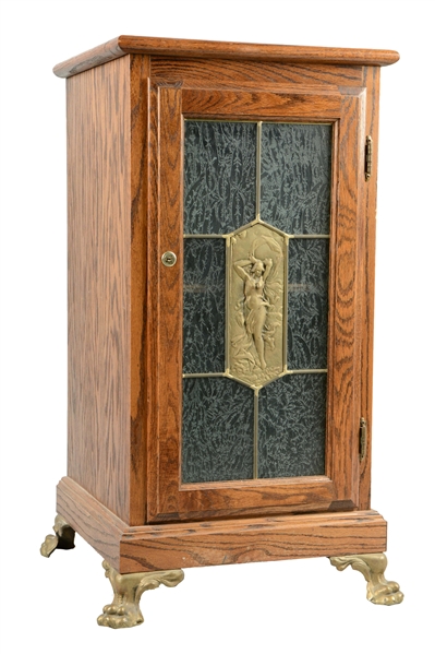 GLASS FRONT OAK SLOT MACHINE STAND