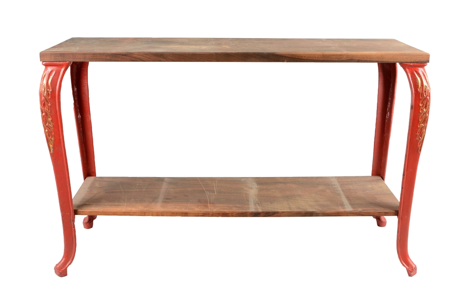 WOOD AND CAST IRON CONSOLE TABLE