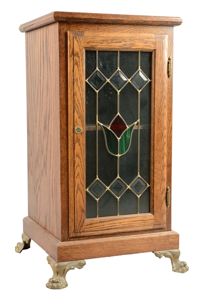 GLASS FRONT OAK SLOT MACHINE STAND