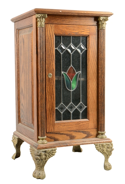 GLASS FRONT OAK SLOT MACHINE STAND