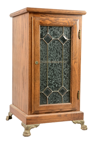 GLASS FRONT OAK SLOT MACHINE STAND