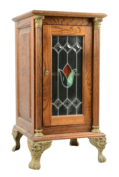 GLASS FRONT OAK SLOT MACHINE STAND