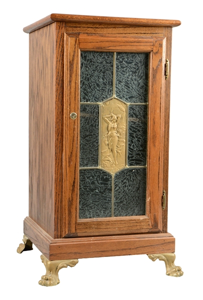 GLASS FRONT OAK SLOT MACHINE STAND