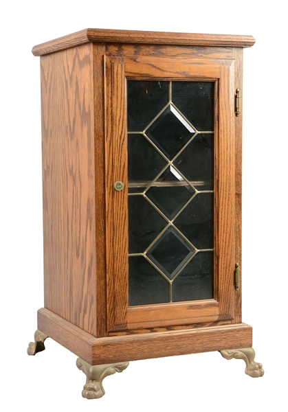 GLASS FRONT OAK SLOT MACHINE STAND