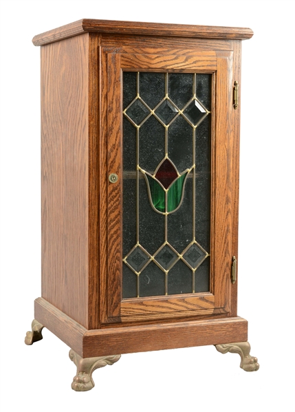 GLASS FRONT OAK SLOT MACHINE STAND