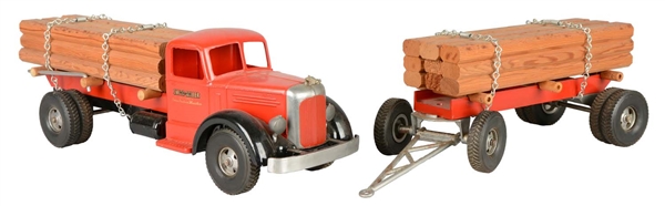 SMITH MILLER MACK "L" TIMBER TRUCK AND TANDEM PUP TRAILER.