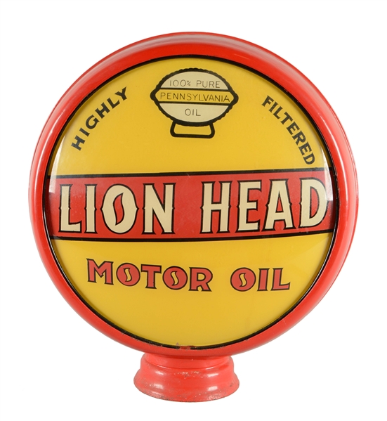 REPRODUCTION LION HEAD MOTOR OIL 15" GLOBE LENSES.