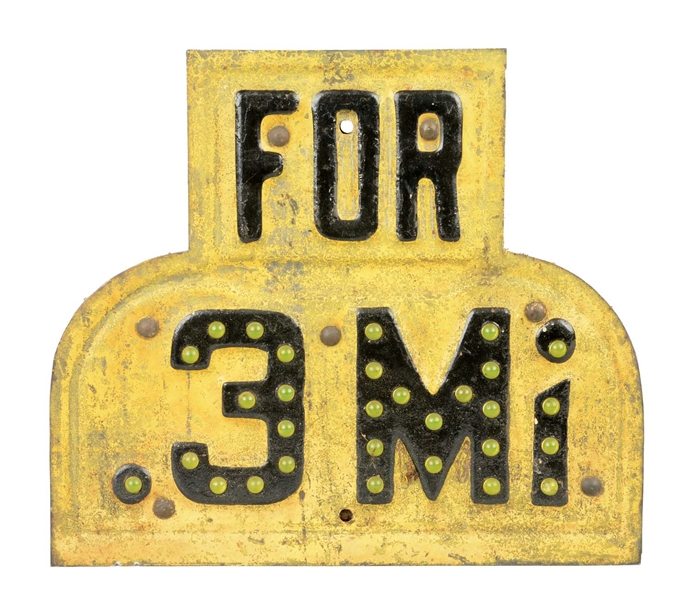 "FOR 3 MI." STREET SIGN WITH GLASS JEWELS.