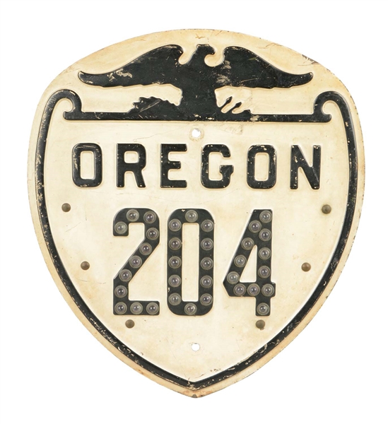 OREGON 204 WITH GLASS JEWELS DIE-CUT ROAD SIGN.