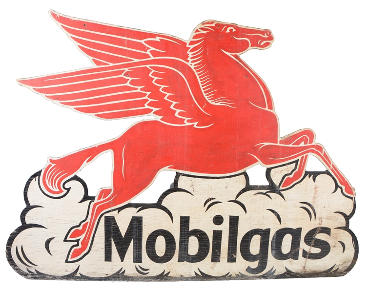 MOBILGAS WITH PEGASUS ON A CLOUD WOODEN SIGN.