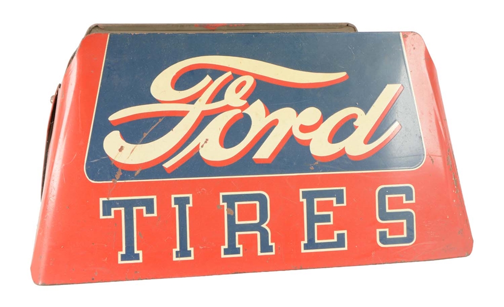 FORD TIRES WITH V-8 METAL TIRE STAND.