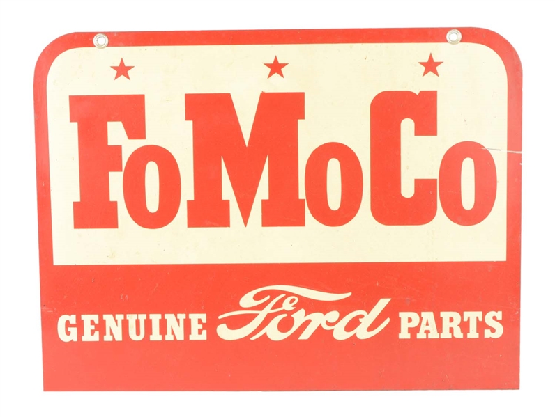 FOMOCO GENUINE FORD PARTS DOUBLE SIDED TIN SIGN.