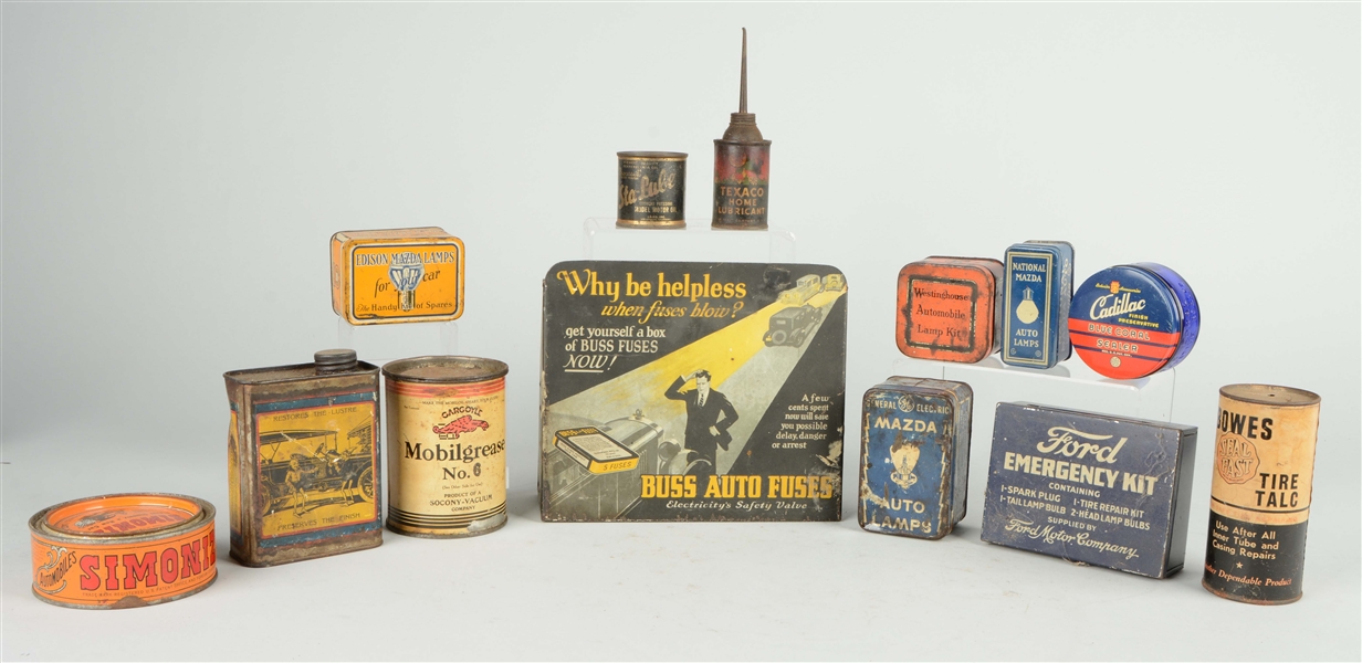 LOT OF BUSS AUTO FUSES DISPLAY & OTHER TINS.