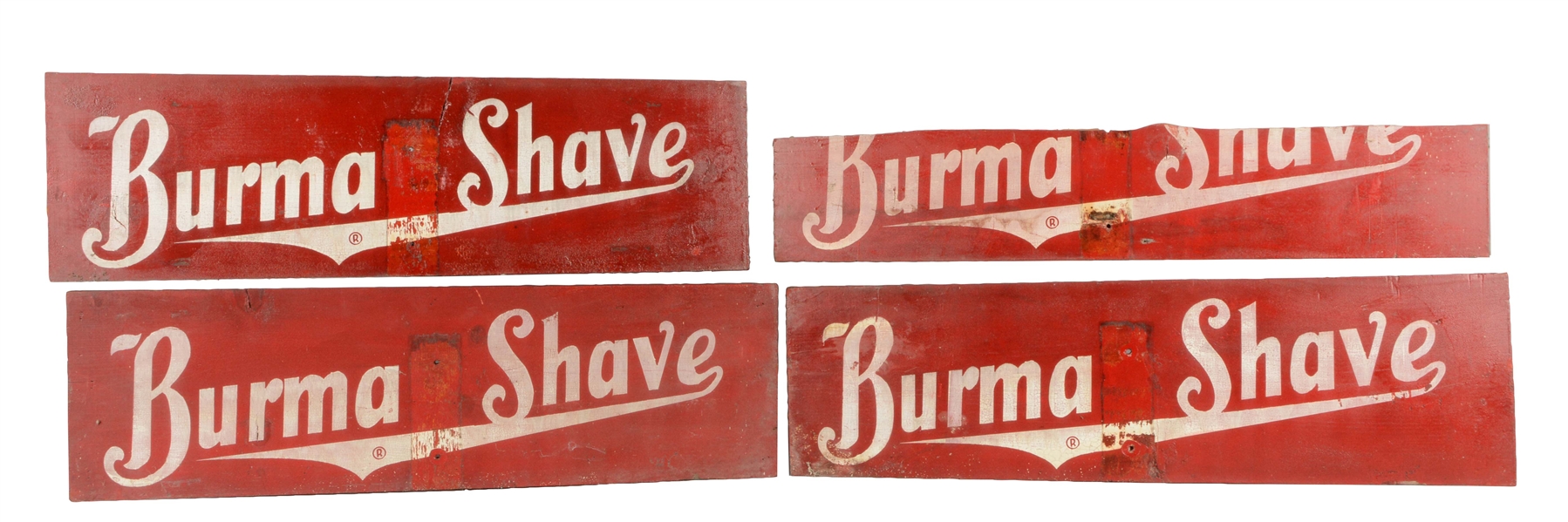 LOT OF 4: WOODEN BURMA SHAVE HIGHWAY SIGNS.
