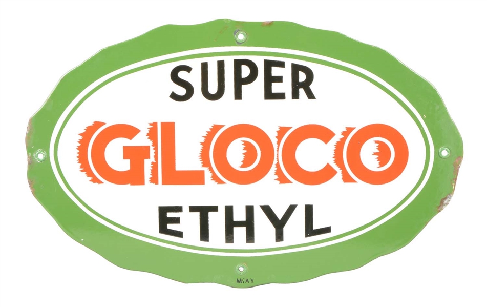 SUPER GLOCO ETHYL OVAL PORCELAIN SIGN.
