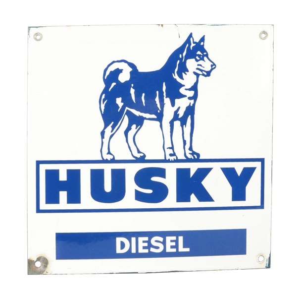 HUSKY DIESEL WITH DOG PORCELAIN SIGN.