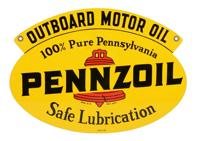 PENNZOIL OUTBOARD MOTOR OIL DIE-CUT TIN SIGN.