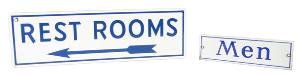 LOT OF 2: REST ROOMS AND MEN PORCELAIN SIGNS.