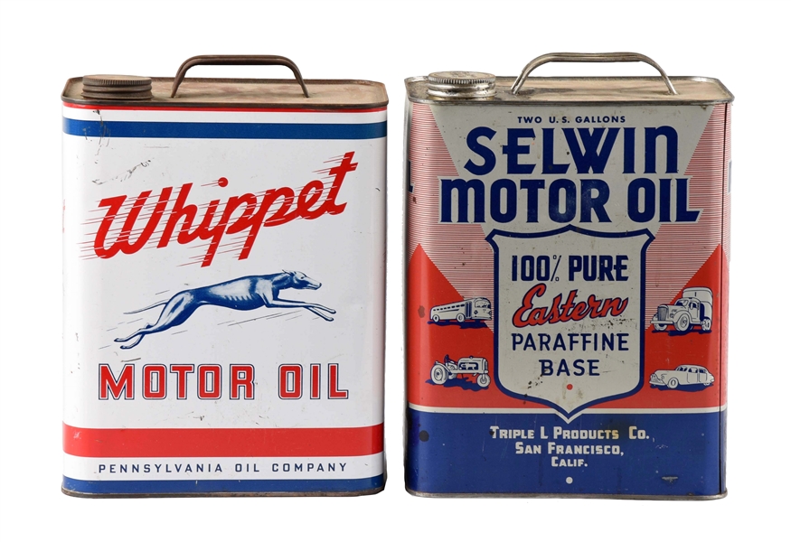 LOT OF 2: WHIPPET & SELWIN TWO GALLON CANS.