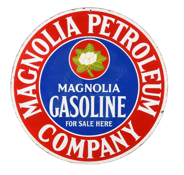 MAGNOLIA GASOLINE "FOR SALE HERE" PORCELAIN SIGN.