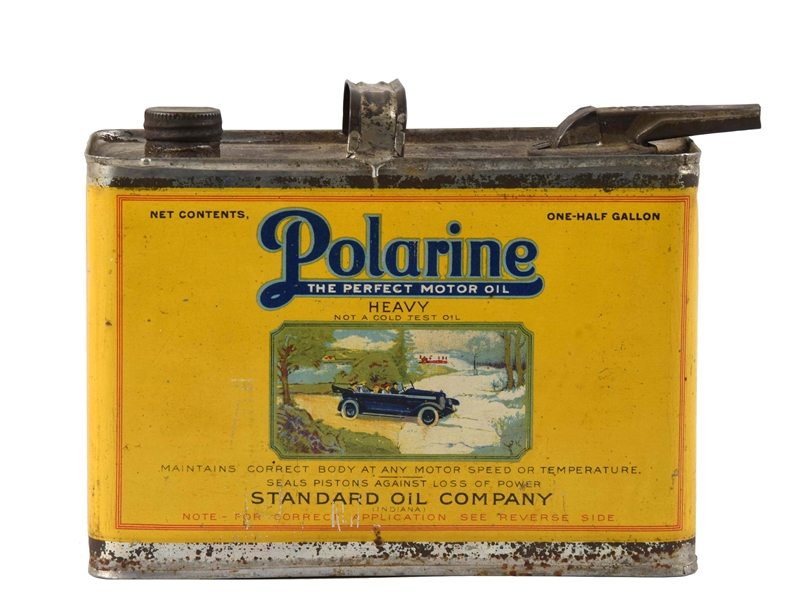 POLARINE MOTOR OIL HALF GALLON OIL CAN.