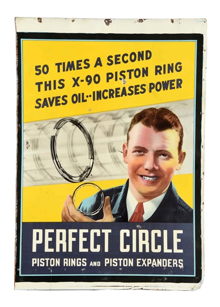 PERFECT CIRCLE PISTON RINGS TIN SIGN.