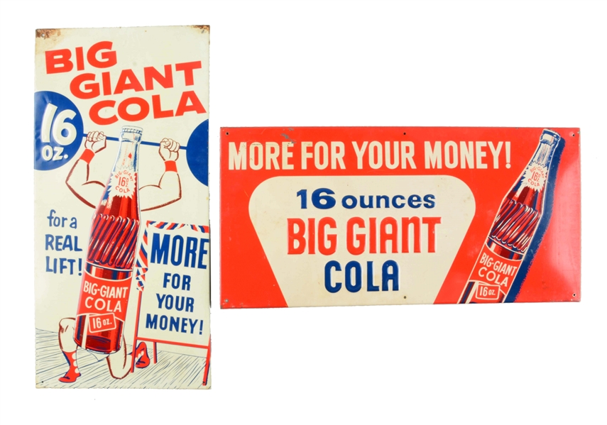 LOT OF 2: BIG GIANT COLA ADVERTISING SIGNS.
