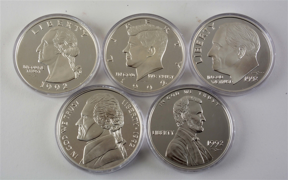 LOT OF 5: 1992 PRESIDENTIAL SILVER PROOF SET.
