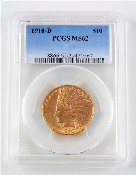 1910 D 10$ GOLD INDIAN COIN.