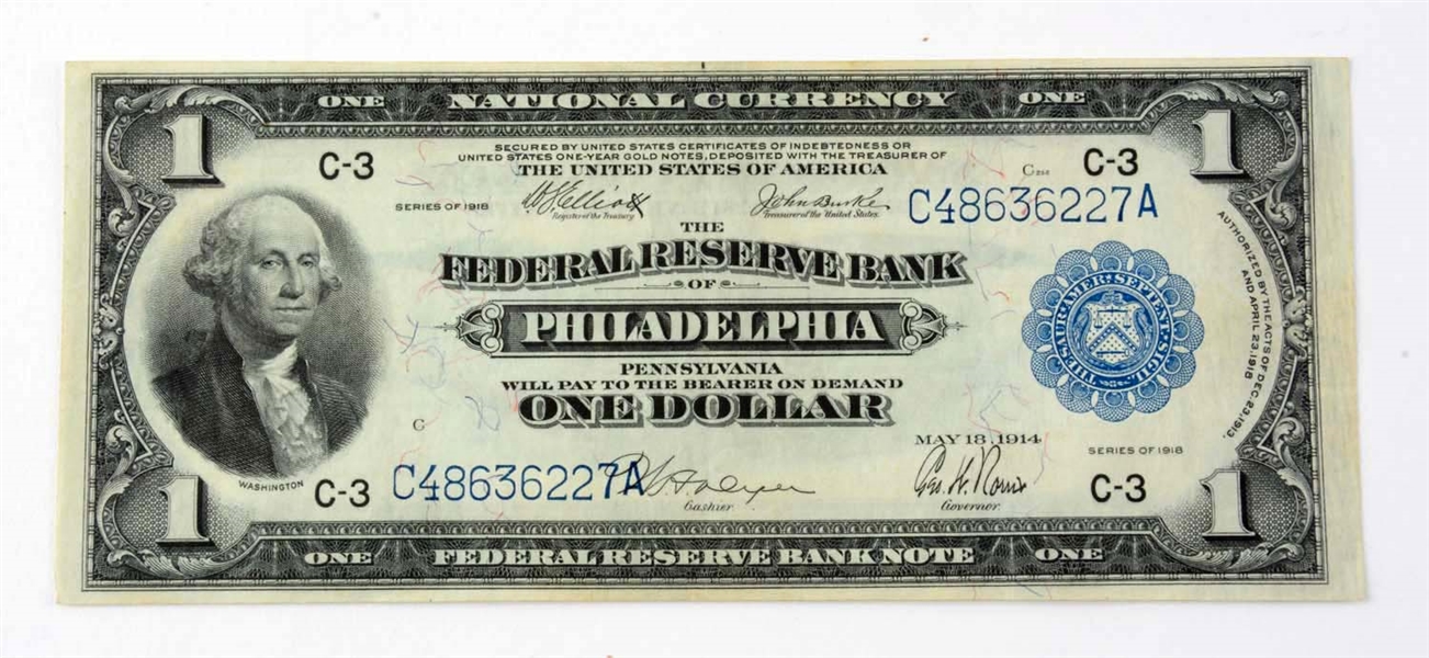 1914 NATIONAL CURRENCY FEDERAL RESERVE BANK NOTE.