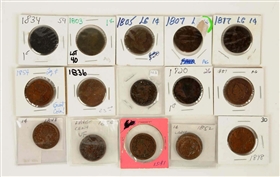 LOT OF 15: LARGE CENT COINS.