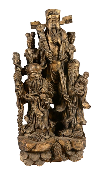 CARVED WOOD CHINESE SCULPTURE OF GOOD FORTUNE.